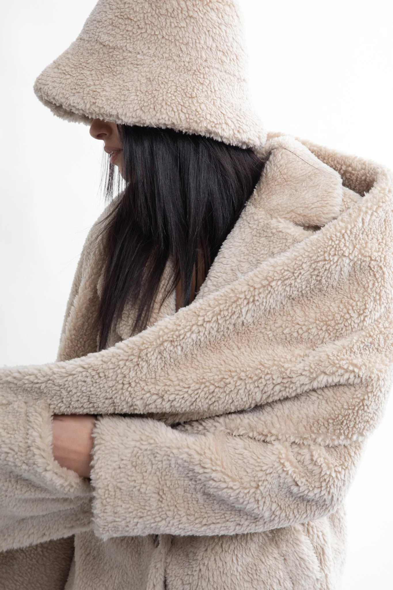 Natural mid-length faux fur coat | JULES