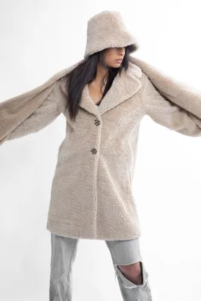 Natural mid-length faux fur coat | JULES