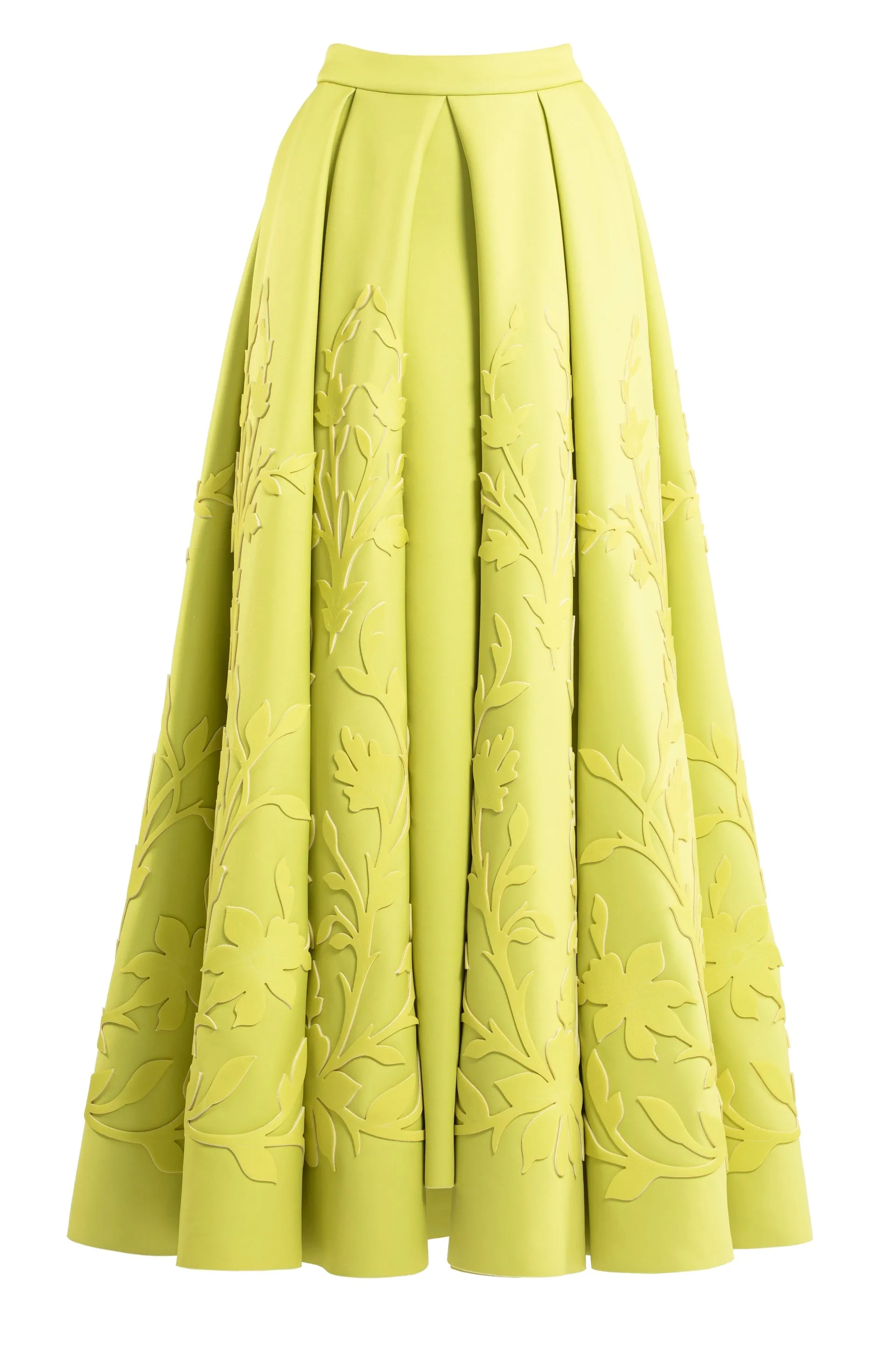 Neoprene, pleated skirt with matching embroidery