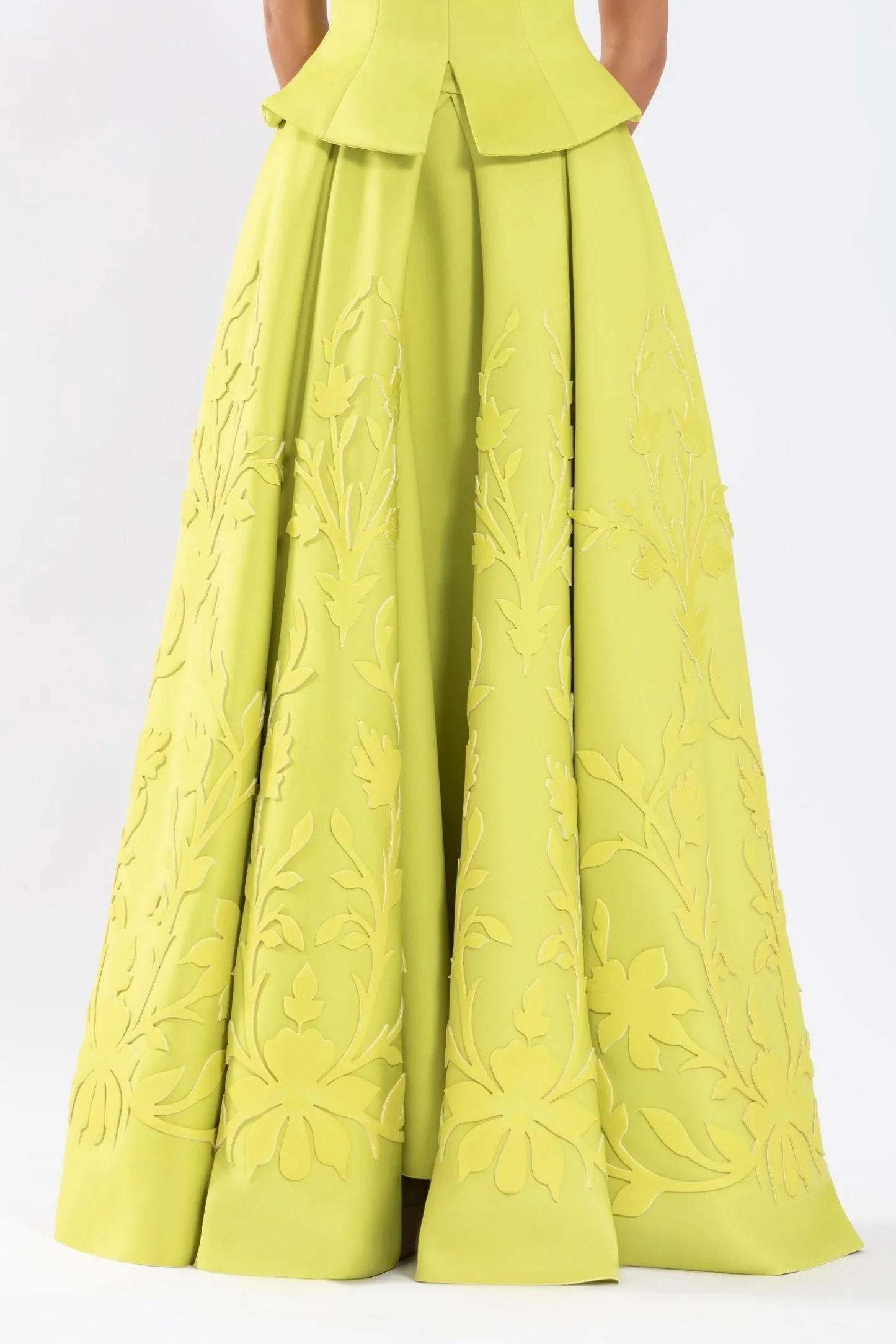 Neoprene, pleated skirt with matching embroidery