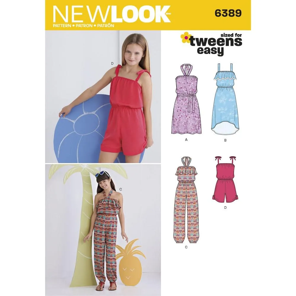 Newlook Pattern 6389 Girls' Easy Jumpsuit, Romper and Dresses