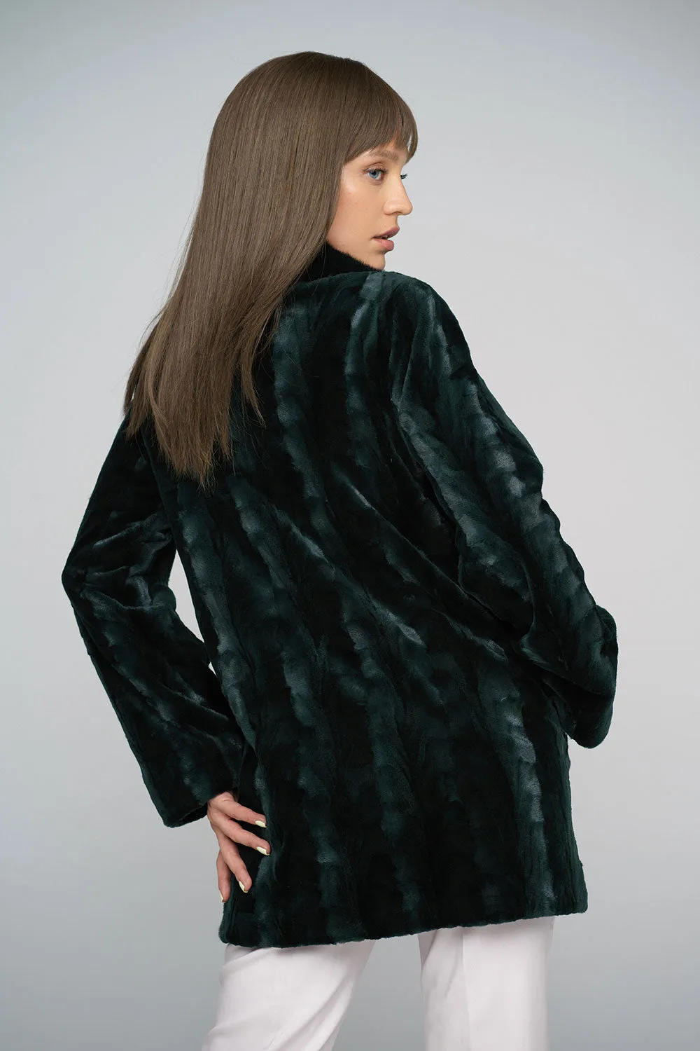 Olive Genuine Mink Fur Midi Coat