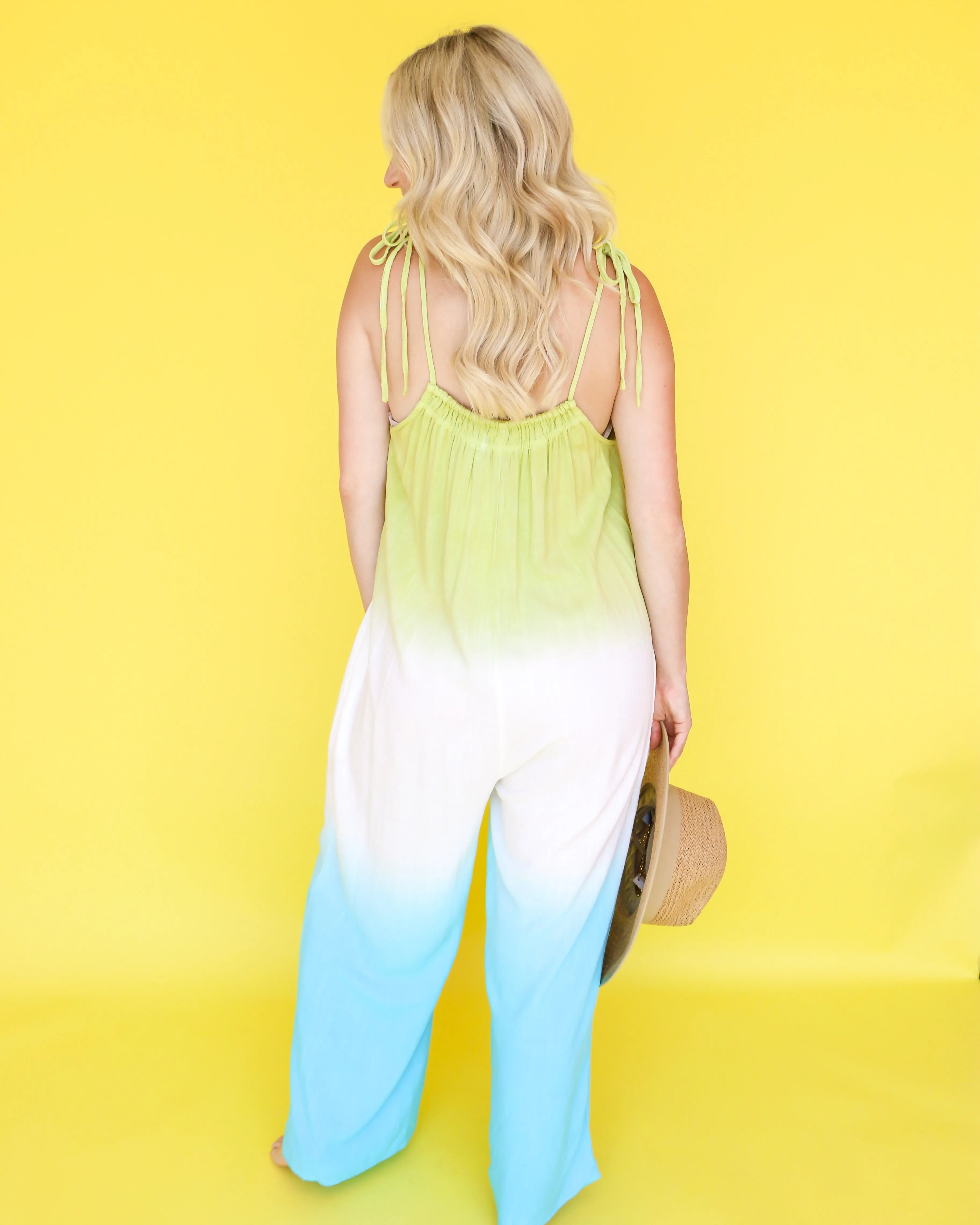 Ombre Wide Leg Casual Comfy Jumpsuit in Mint