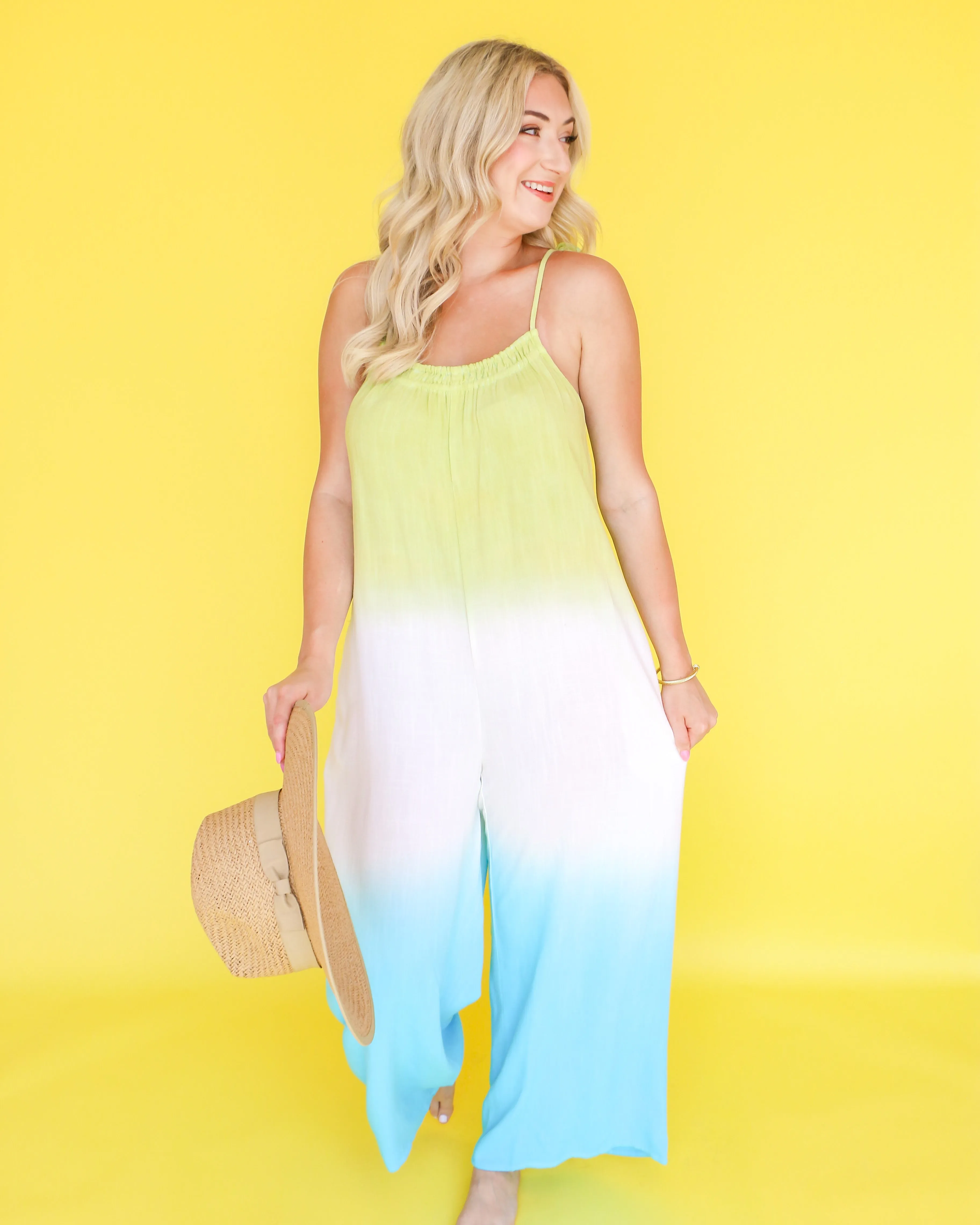 Ombre Wide Leg Casual Comfy Jumpsuit in Mint