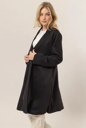 Open Front Seude Coat - Black