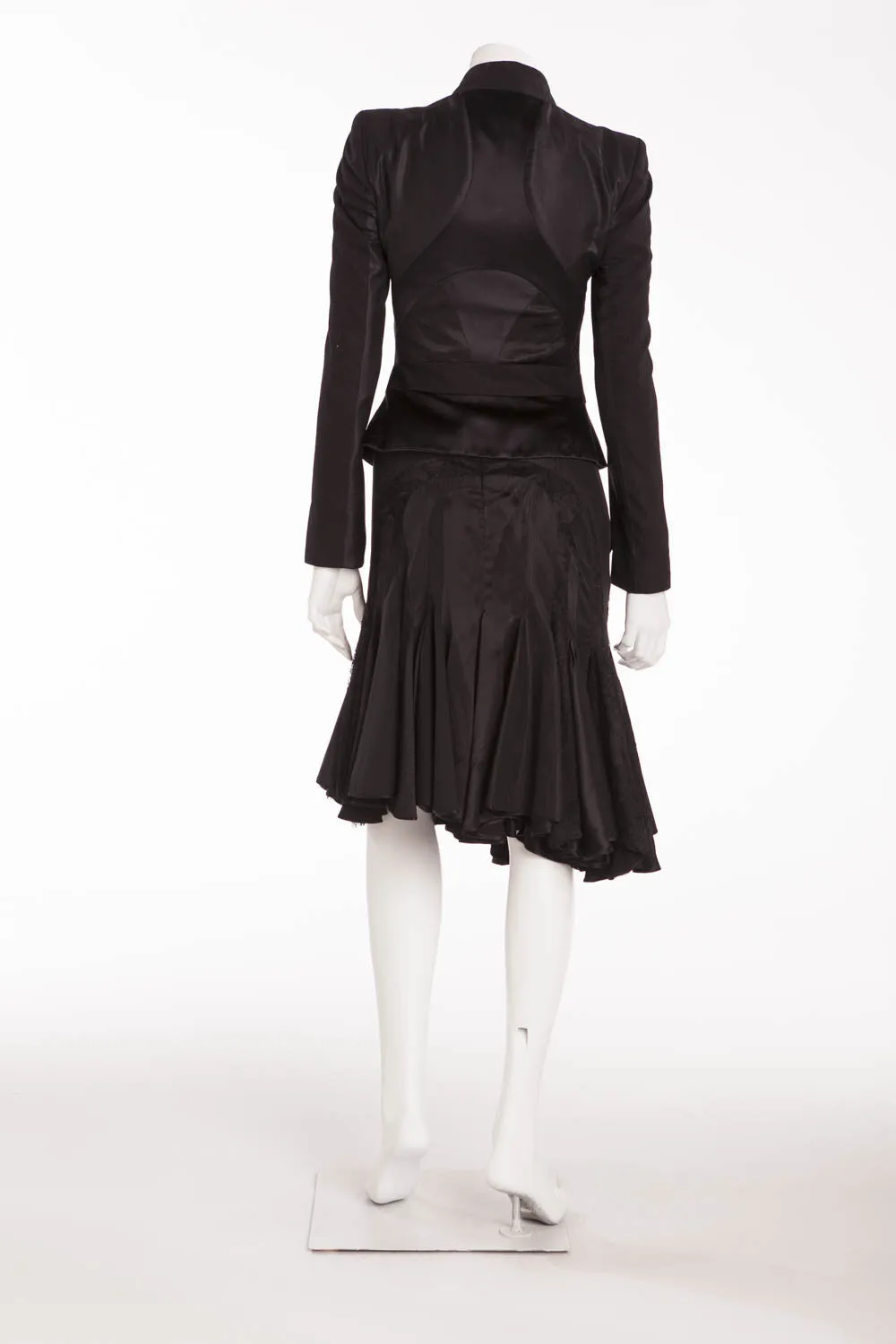 Original Alexander McQueen - 3PC Black Blazer, Black Asymmetrical Skirt, Black Pencil Skirt - IT 40/42