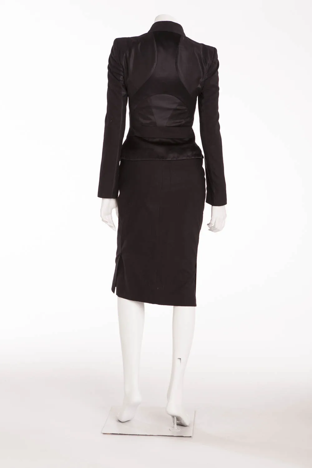 Original Alexander McQueen - 3PC Black Blazer, Black Asymmetrical Skirt, Black Pencil Skirt - IT 40/42