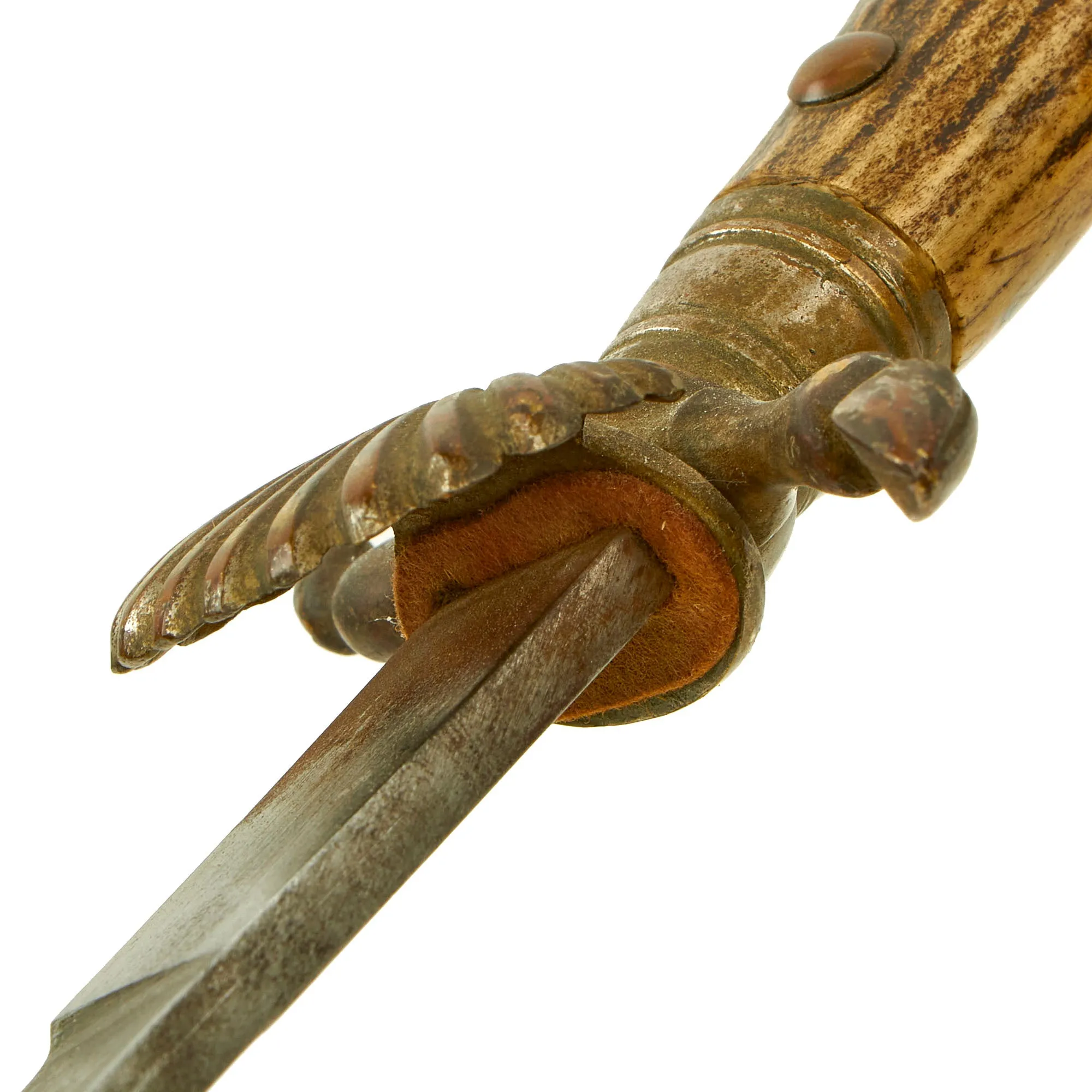 Original Imperial German WWI Hirschfänger Stag Handle Forestry Dress Cutlass with Named Scabbard