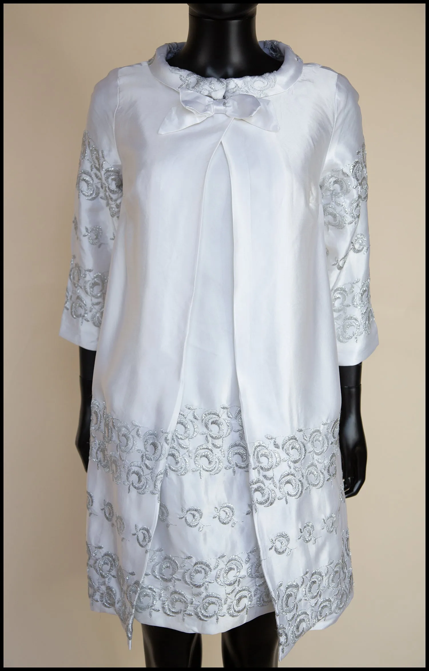 Original Vintage 1960s White Satin Mini Dress and Coat