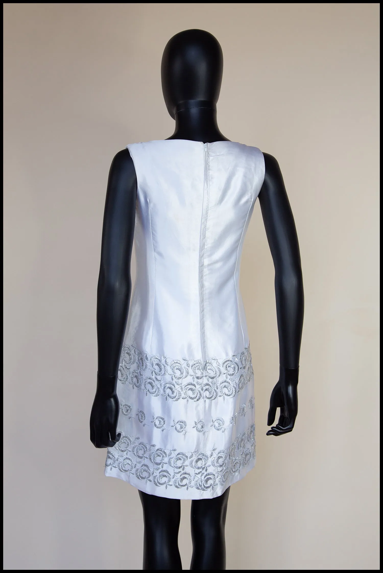 Original Vintage 1960s White Satin Mini Dress and Coat