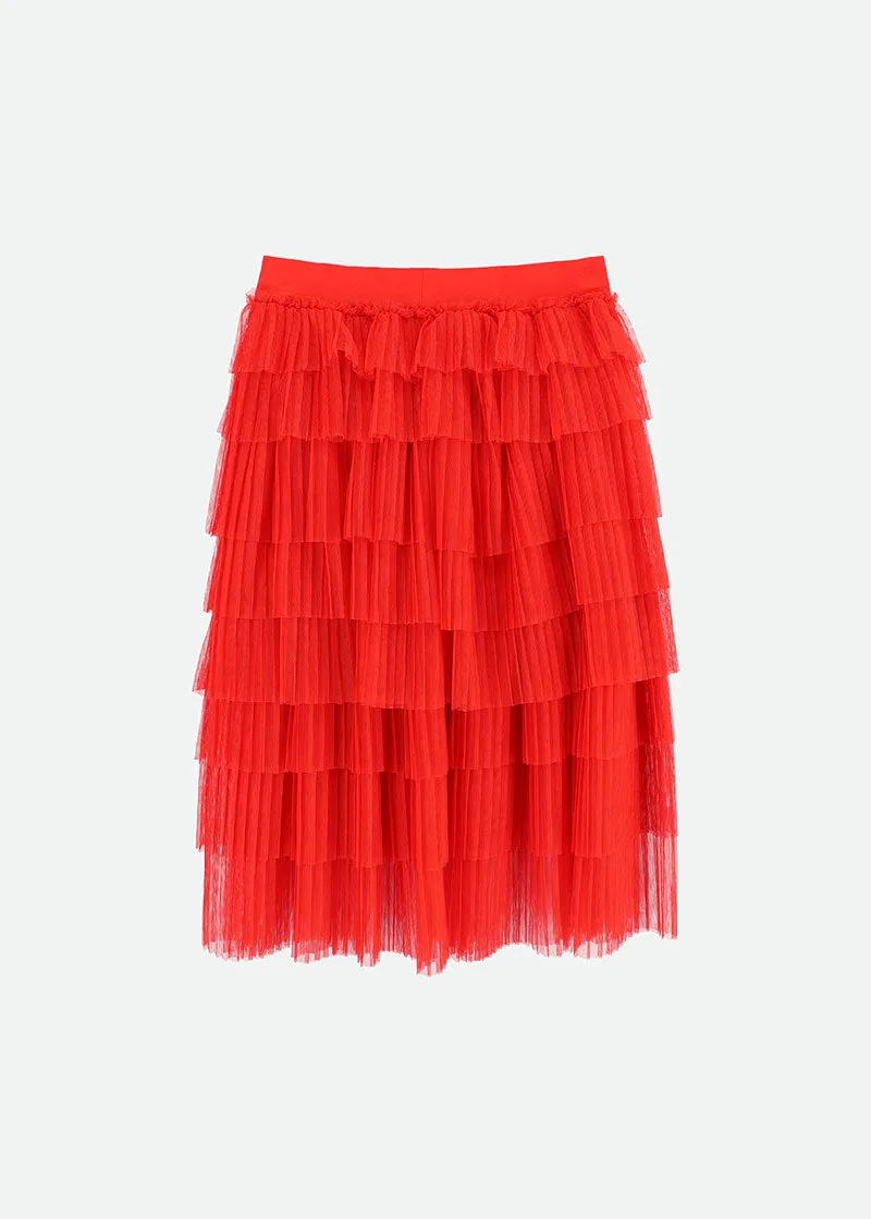 Pandora Tiered Pleat Skirt Red