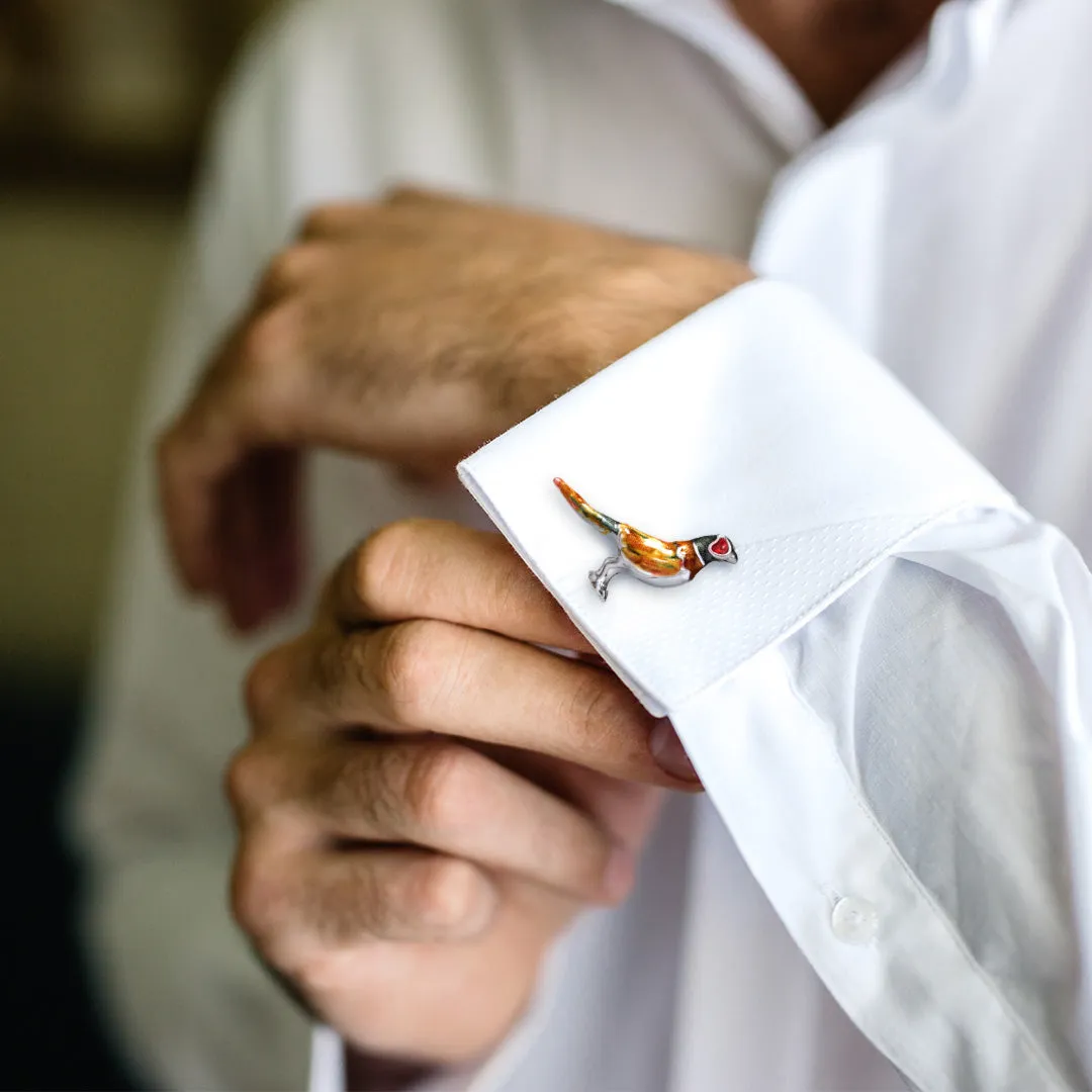 Pheasant Hand Painted Sterling Cufflinks