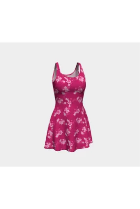 Pink Christmas Rose Flare Dress