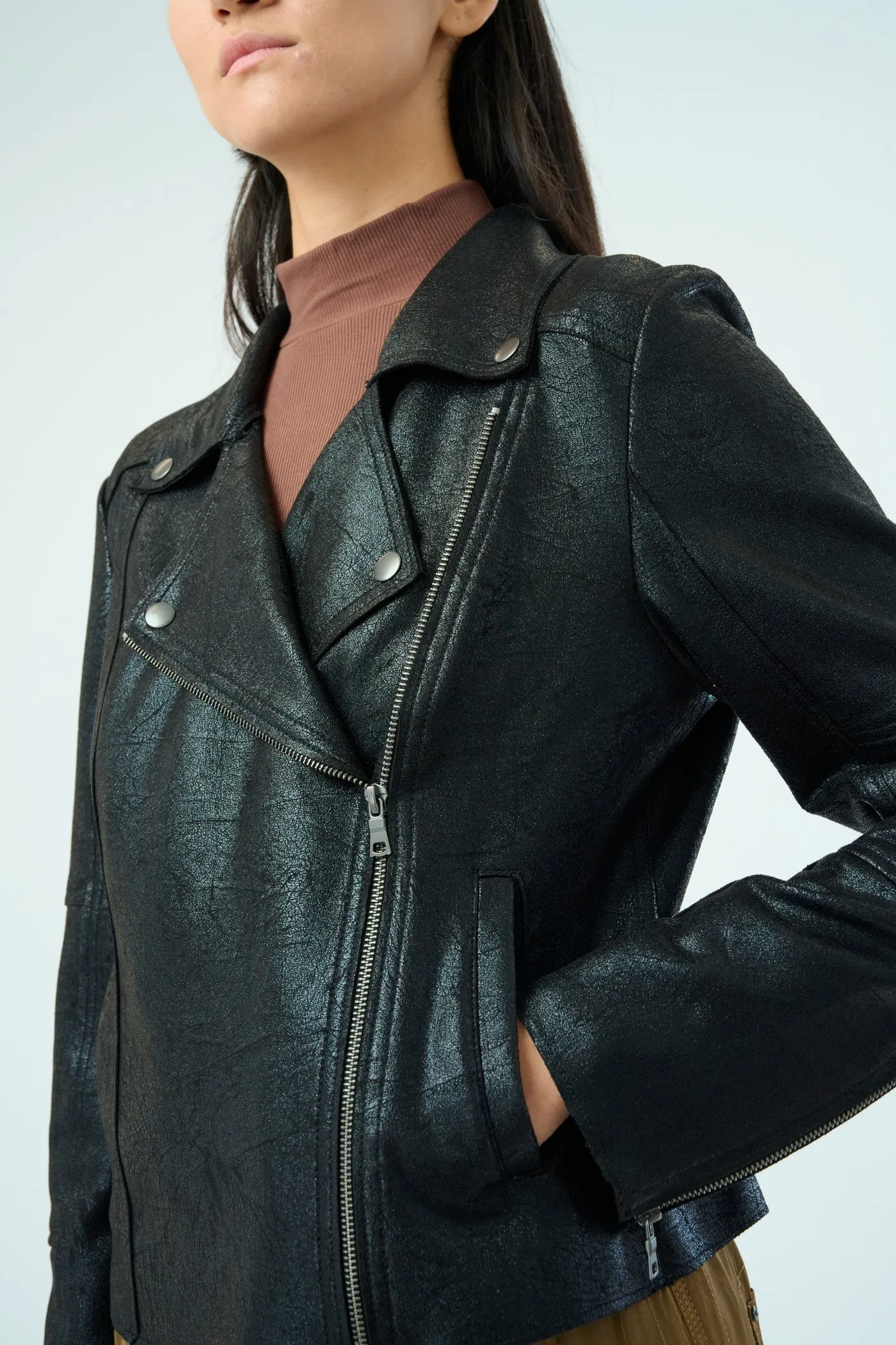 Piper Metallic Moto Jacket - Metallic Black