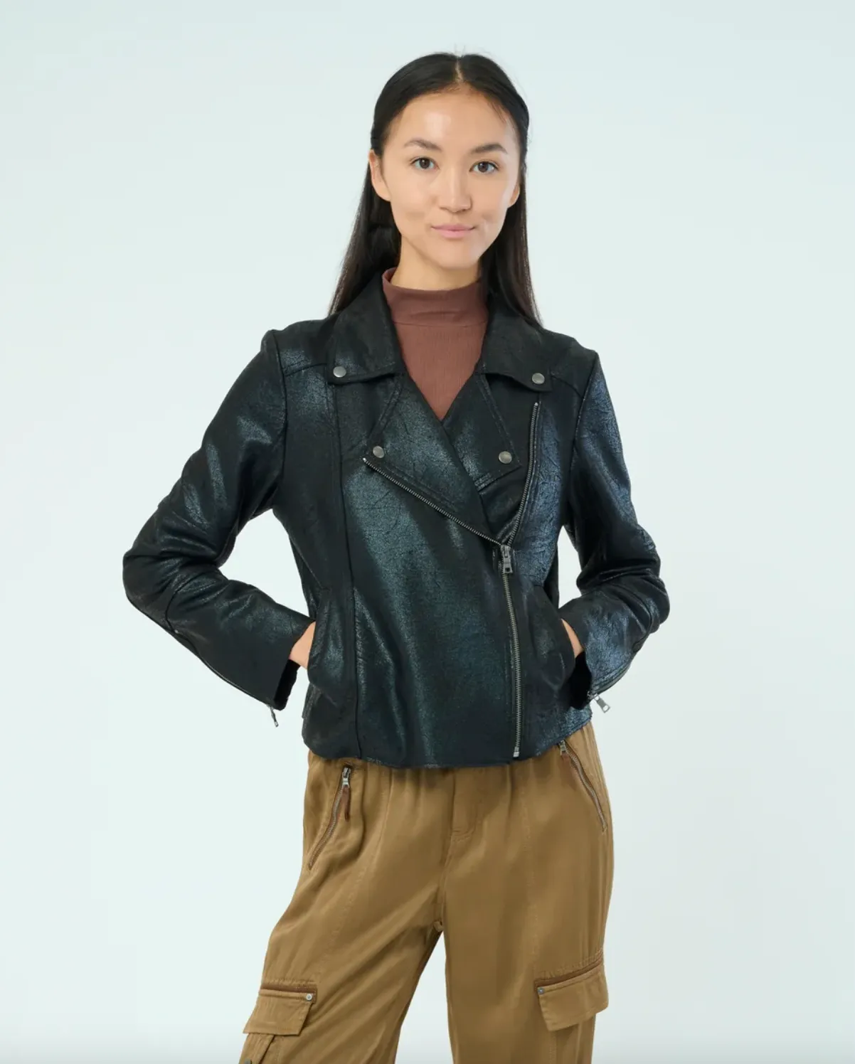 Piper Metallic Moto Jacket - Metallic Black