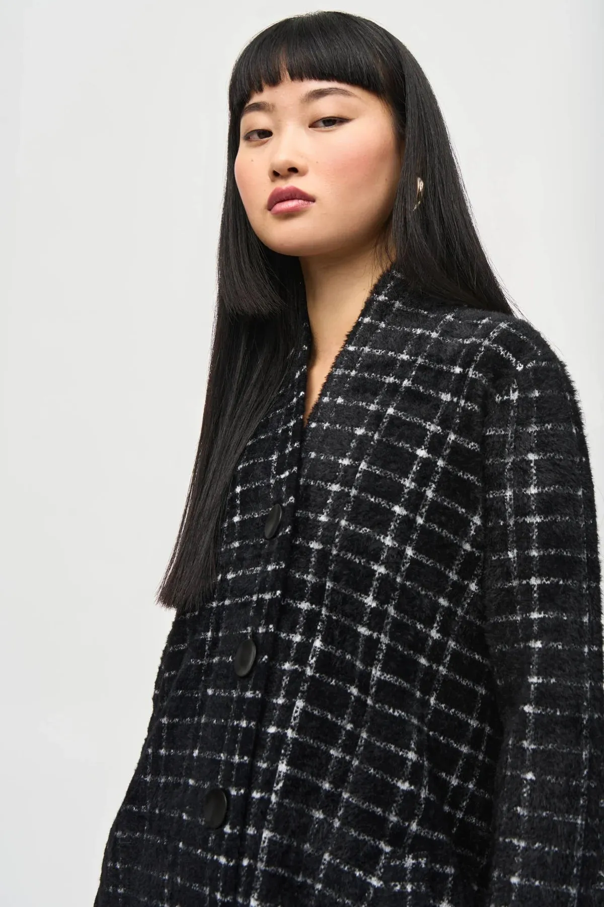 Plaid Feather Yarn Sweater Coat