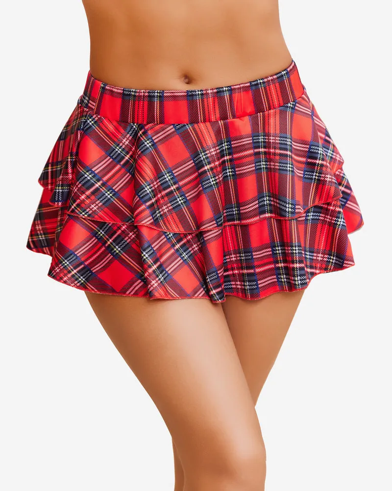 Plaid Pleated Mini Ruffle Skirts