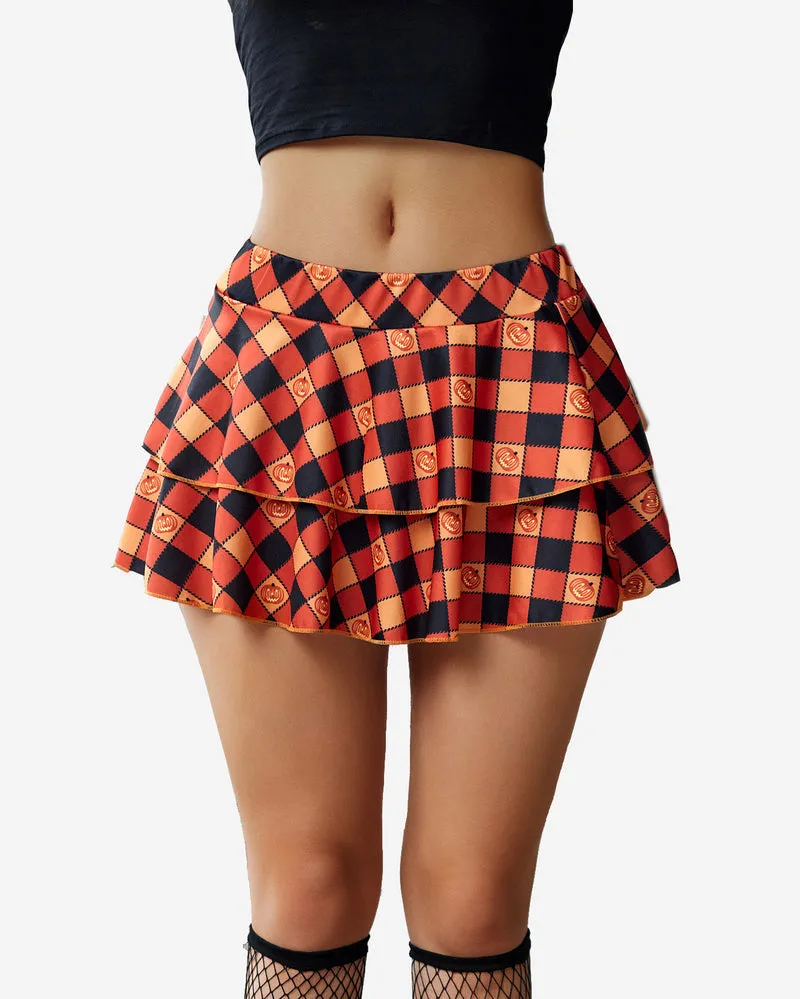 Plaid Pleated Mini Ruffle Skirts