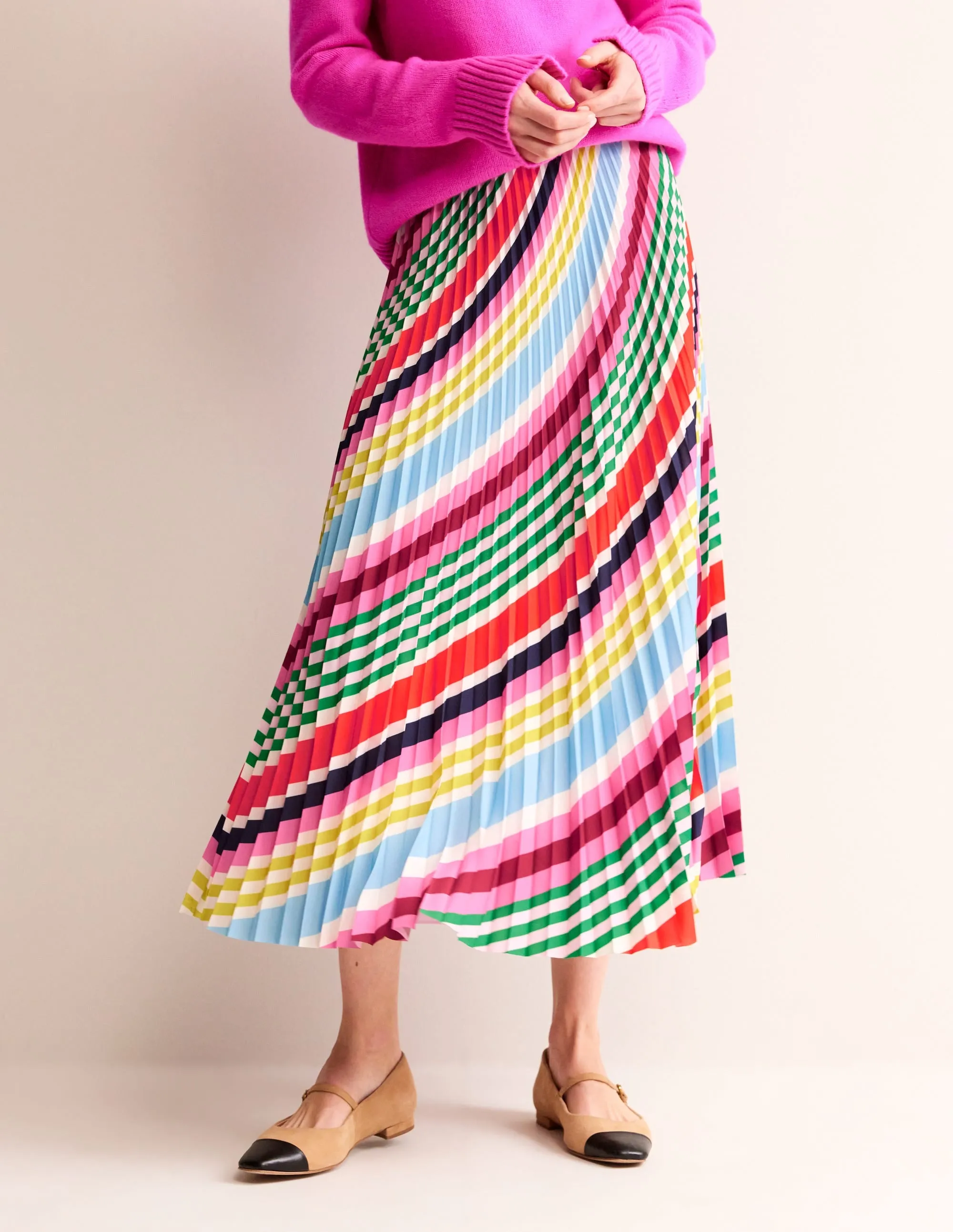 Pleated Midi Skirt-Varigated Multistripe