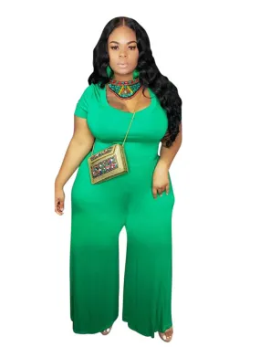 Plus Size Short Sleeve Wide Leg Pant Jumpsuit