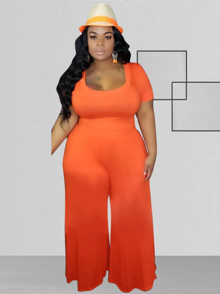 Plus Size Short Sleeve Wide Leg Pant Jumpsuit