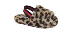 PLUSH-KIDS FAUX FUR UPPER AND FOOTBED SLIPPER WITH LEOPARD PRINT BY LAUREN LORRAINE 10% OFF