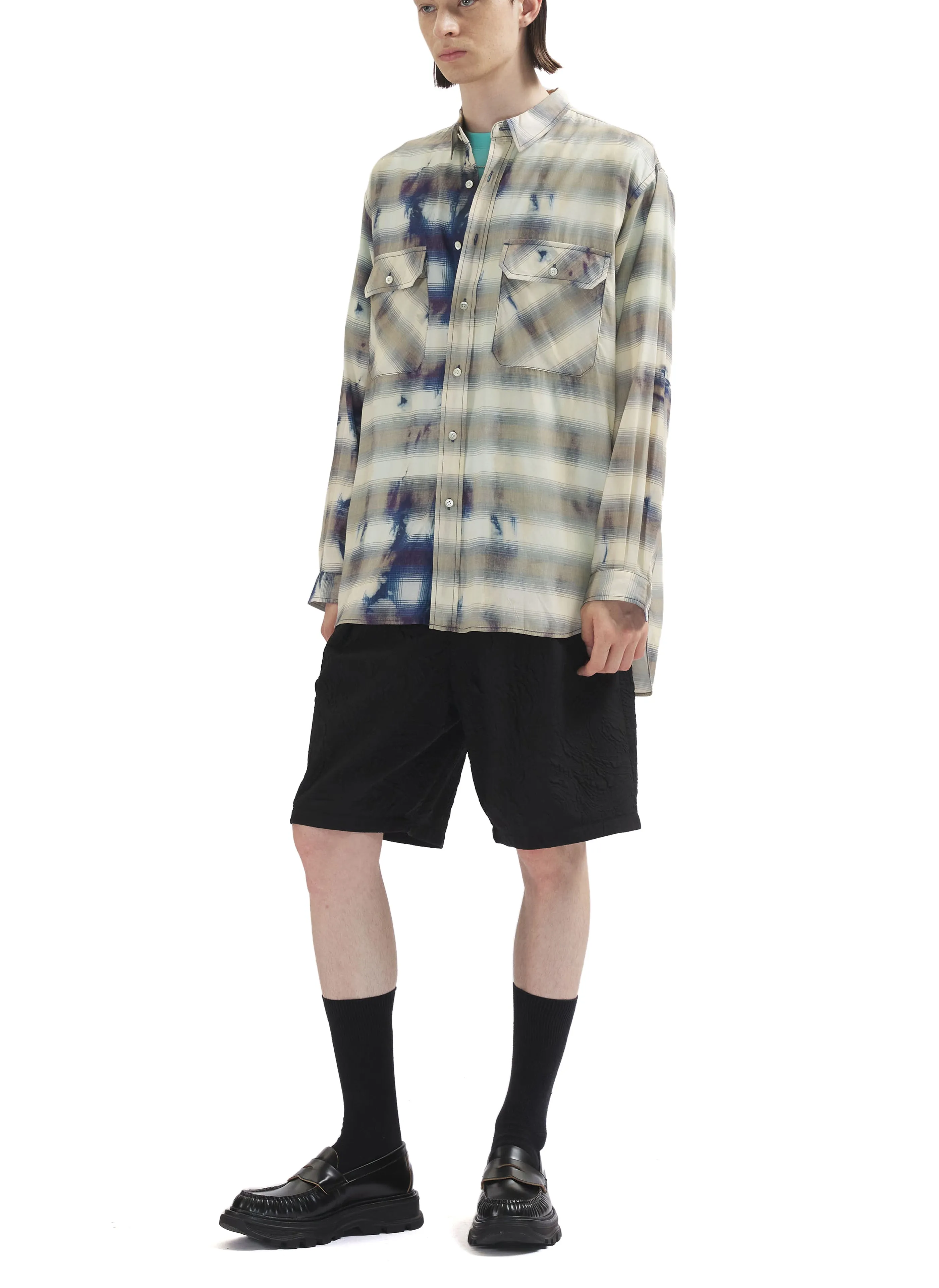 Printed Bleach Check Rayon Shirt