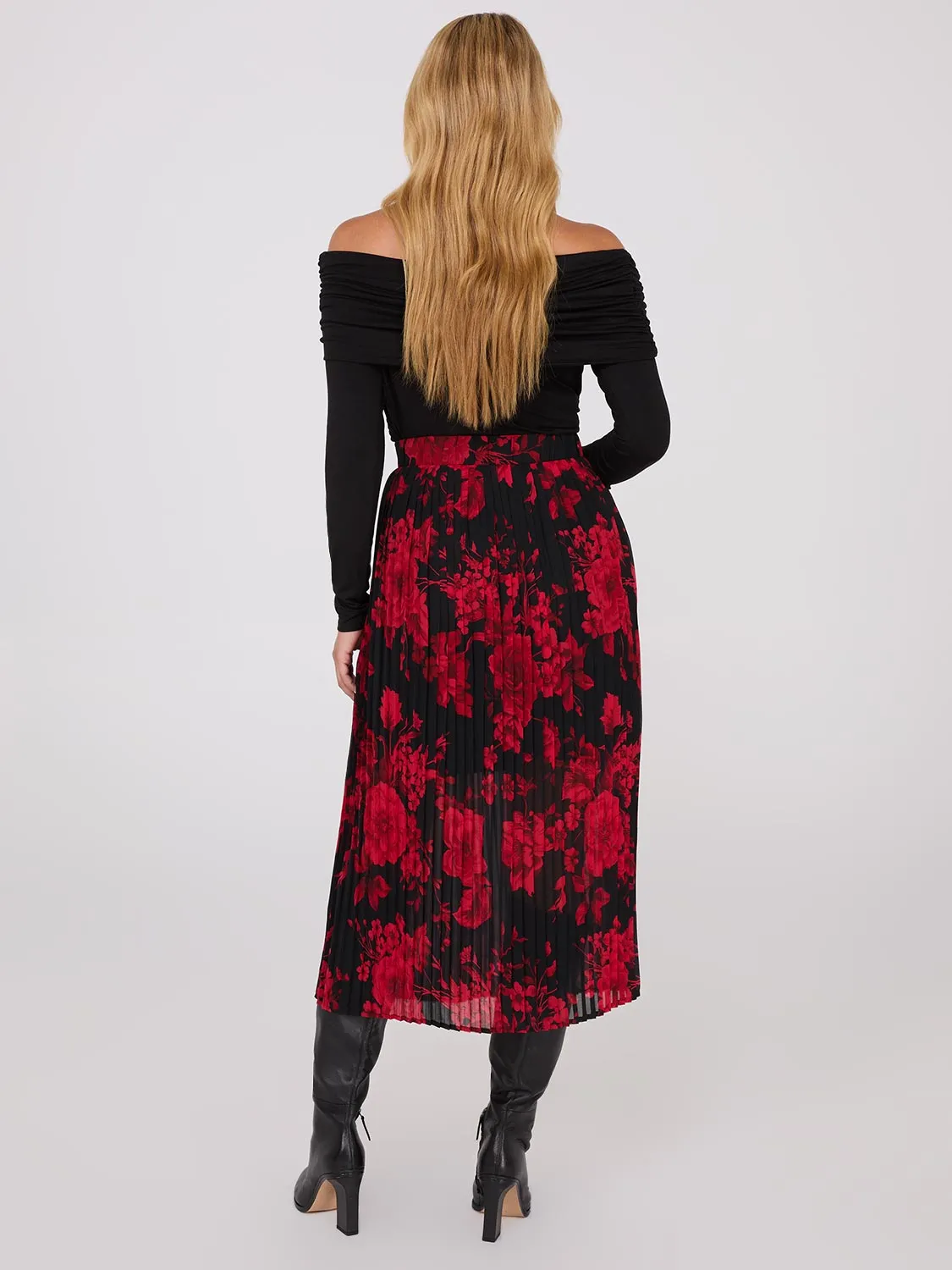 Printed Pleated Chiffon Midi Skirt