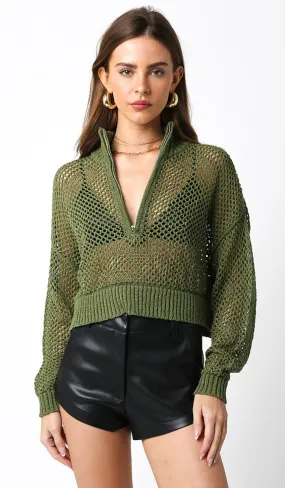 Quarter Zip Knit Sweater Olive Green