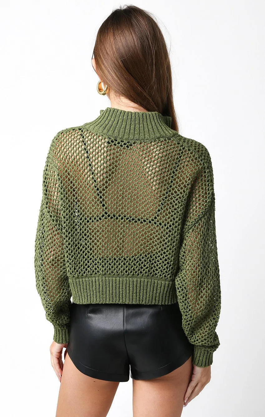 Quarter Zip Knit Sweater Olive Green