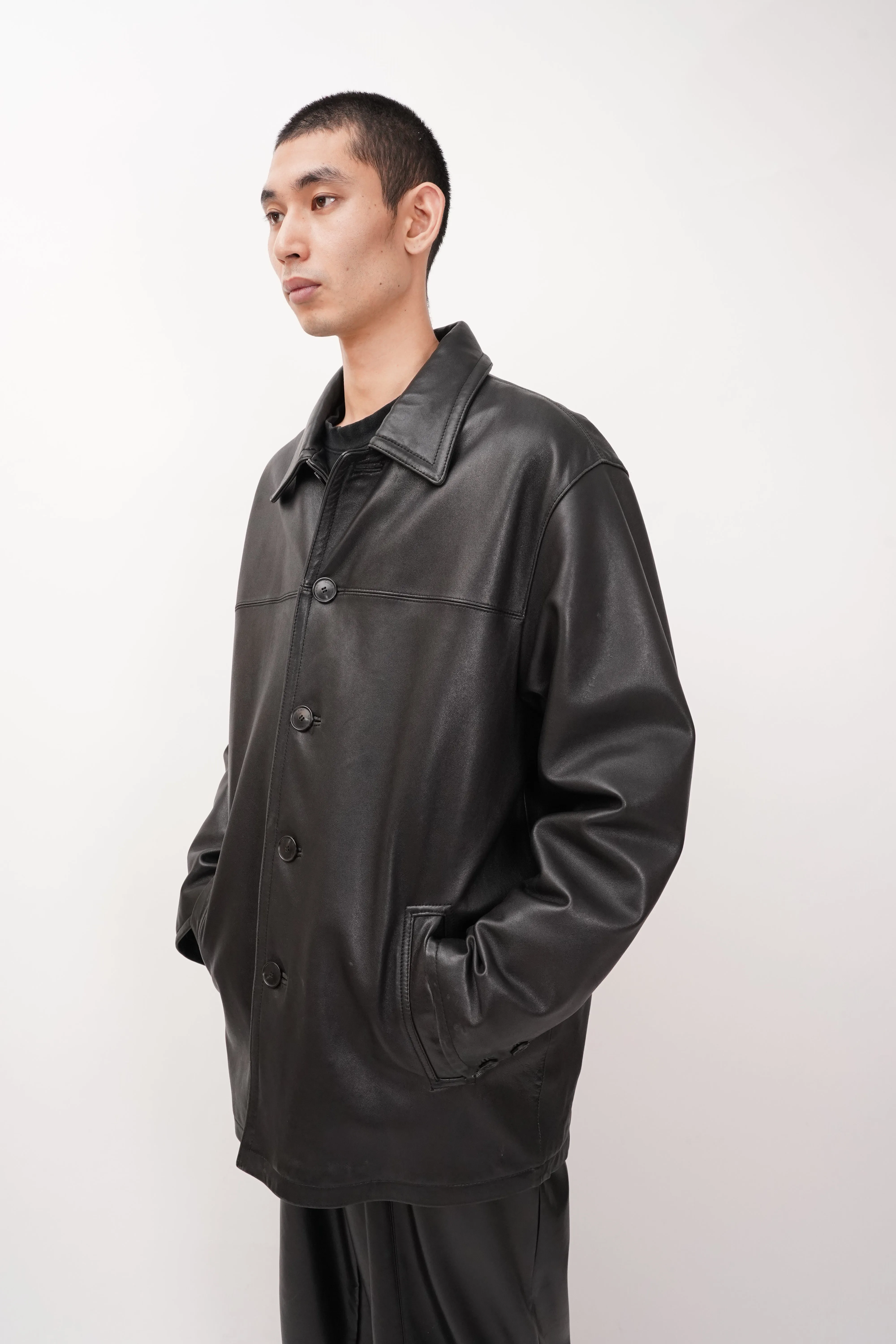 "Calvin Klein" -Leather Car Coat-