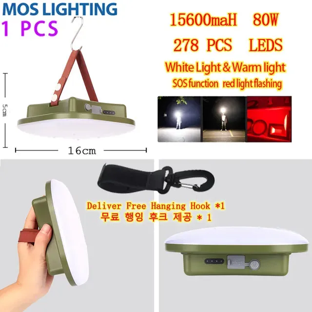 "Enhanced 15600mAh Rechargeable LED Camping Lantern with Magnetic Zoom Feature- Efficient and Versatile Portable Lighting Solution for Tents and Outdoor Work"