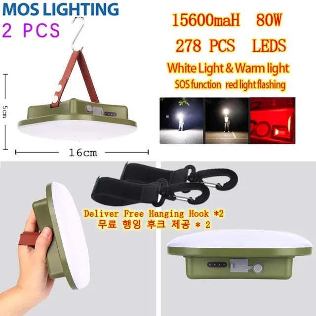 "Enhanced 15600mAh Rechargeable LED Camping Lantern with Magnetic Zoom Feature- Efficient and Versatile Portable Lighting Solution for Tents and Outdoor Work"