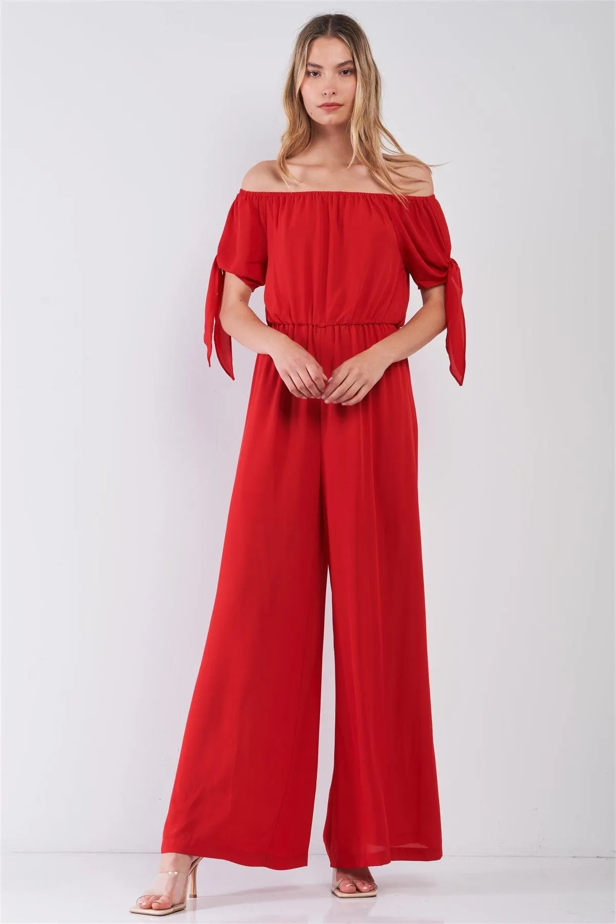 Red Off-The-Shoulder Wide Leg Jumpsuit