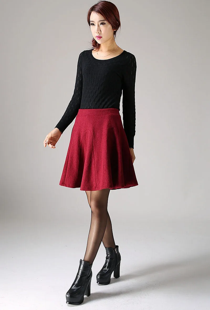 Red skirt mini skirt wool skirt winter skirt 1098