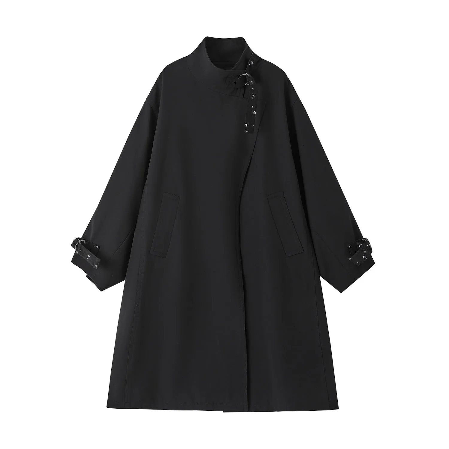 Retro Casual Silhouette Trench Coat In Black