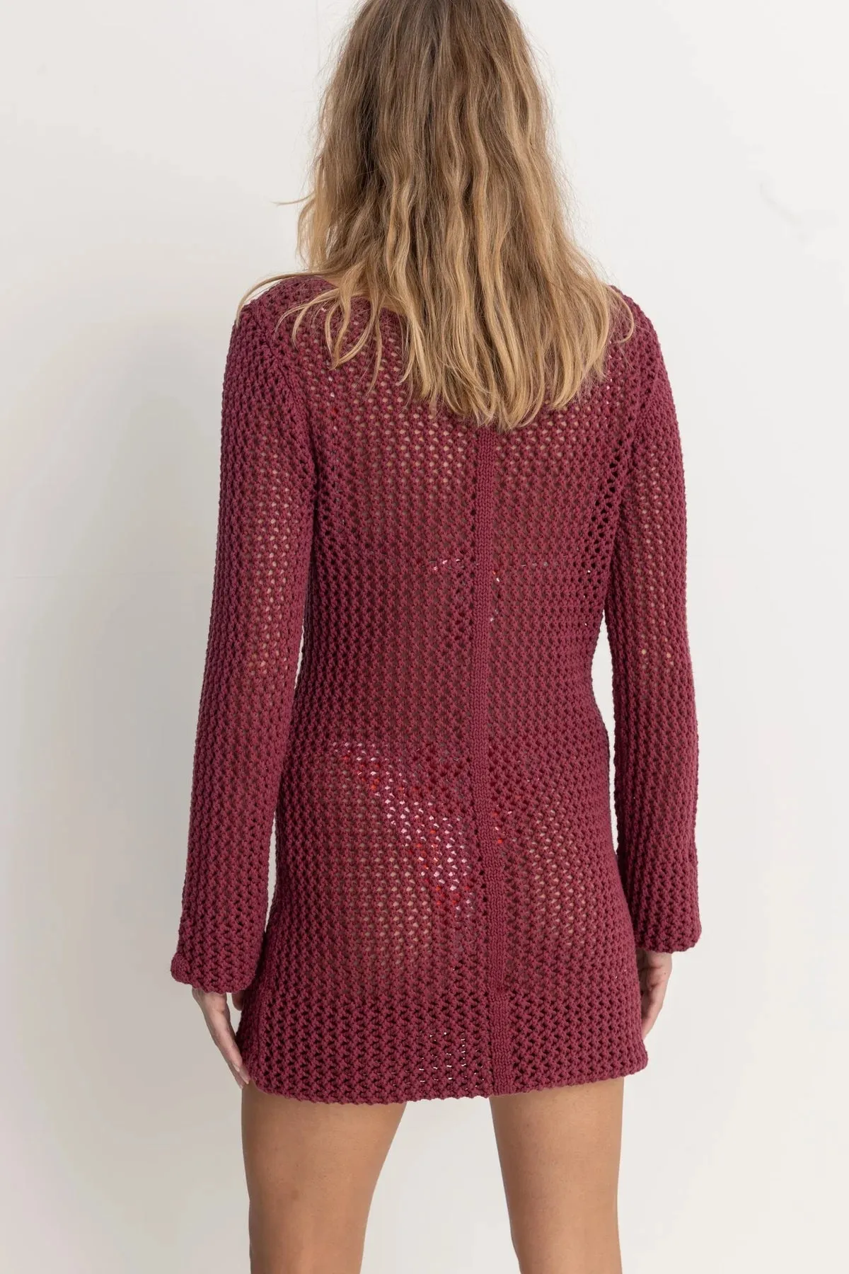 RHYTHM Seashell Crochet dress-Merlot