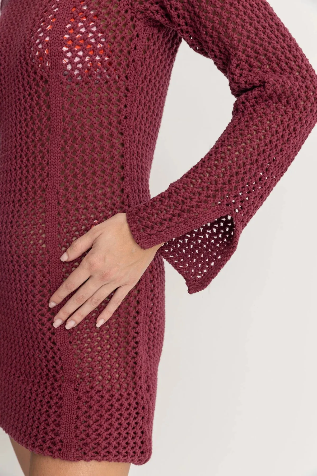 RHYTHM Seashell Crochet dress-Merlot