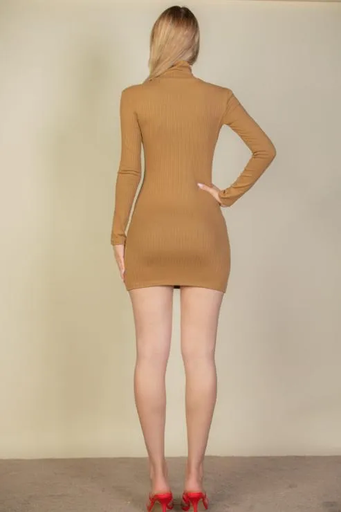 Ribbed Mock Neck Bodycon Mini Dress