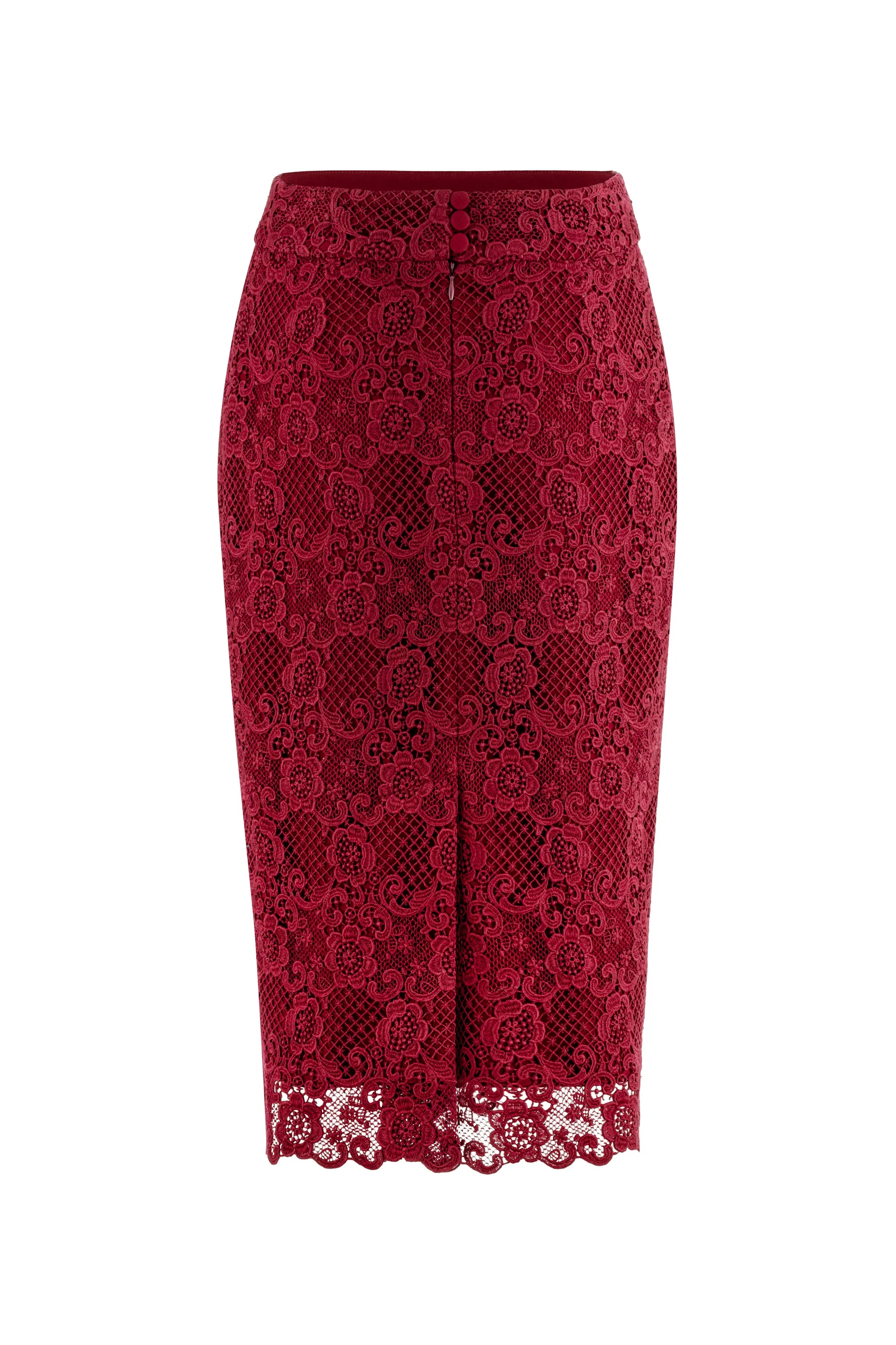 RUBIA DEEP RED LACE PENCIL SKIRT