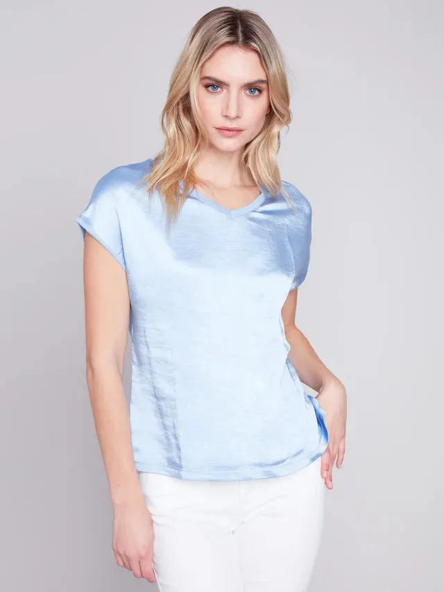 SATIN V-NECK TOP