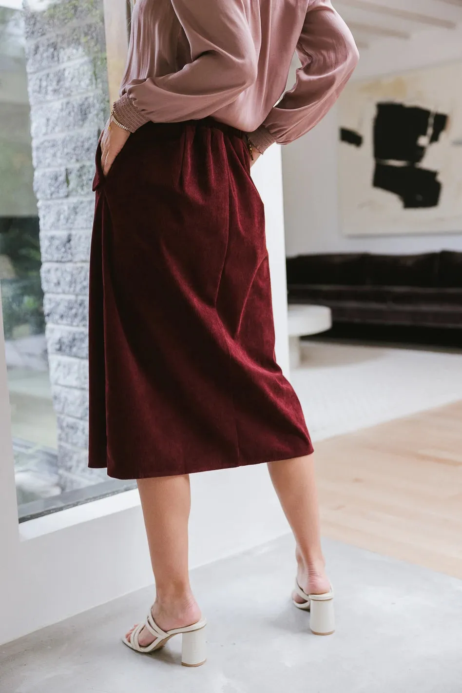 Savannah Corduroy Skirt in Wine - FINAL SALE