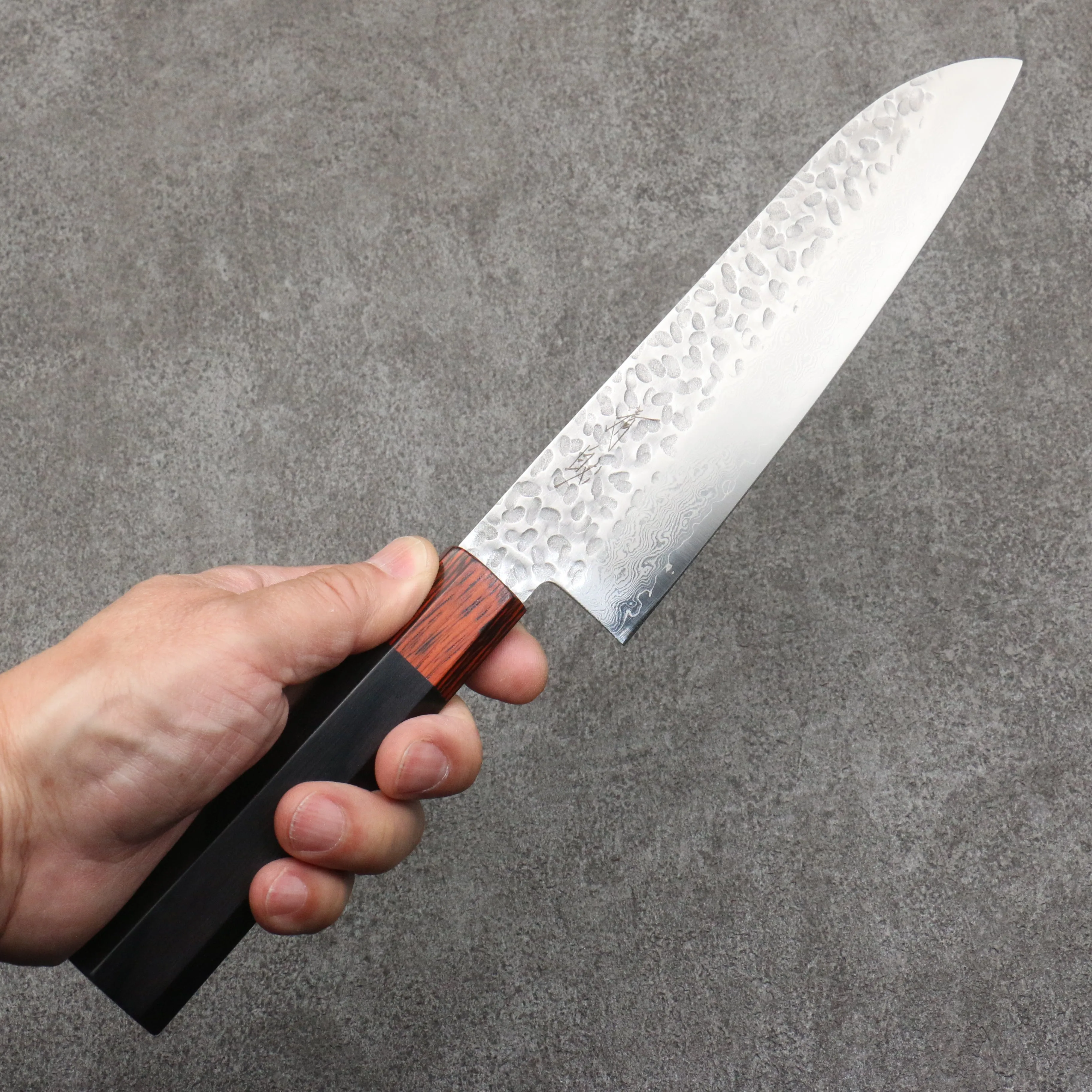 Seisuke VG10 33 Layer Hammered Damascus Santoku  180mm Black Pakka wood Handle