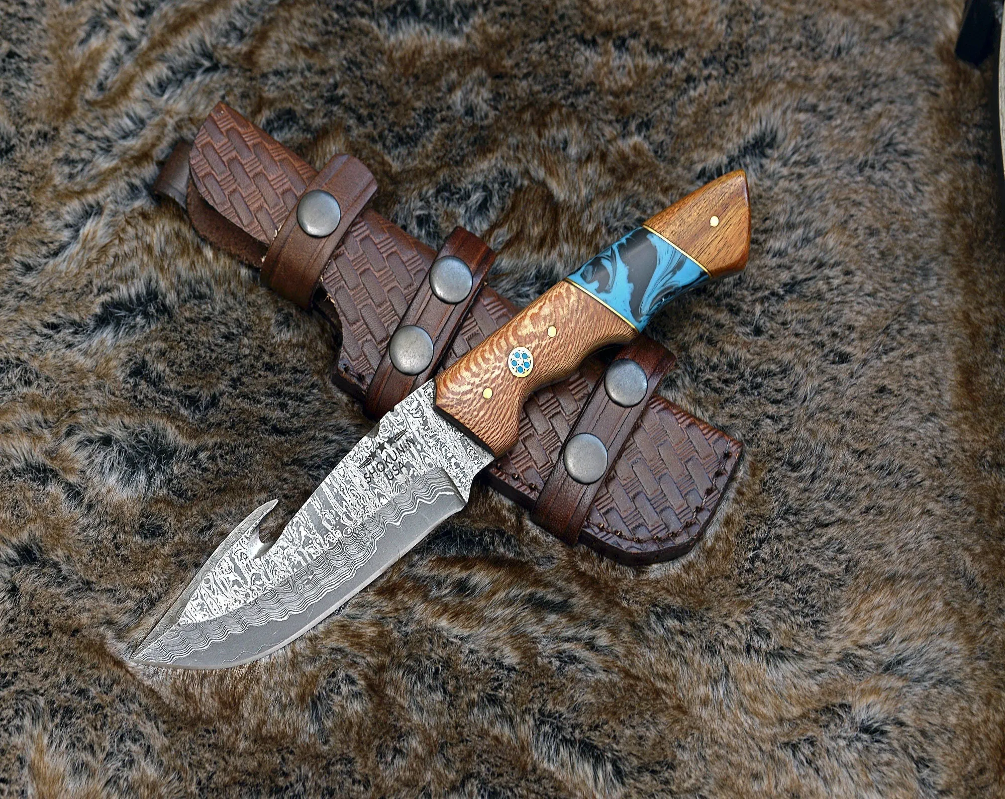 Shokunin USA Python Damascus Steel Gut Hook Knife