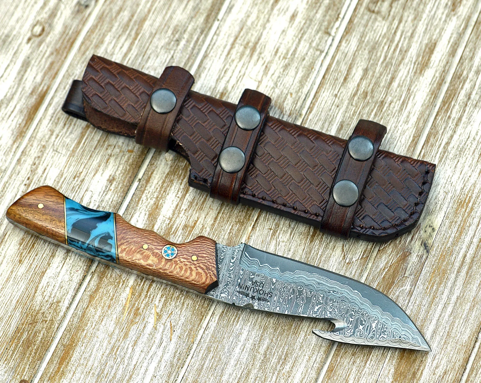 Shokunin USA Python Damascus Steel Gut Hook Knife