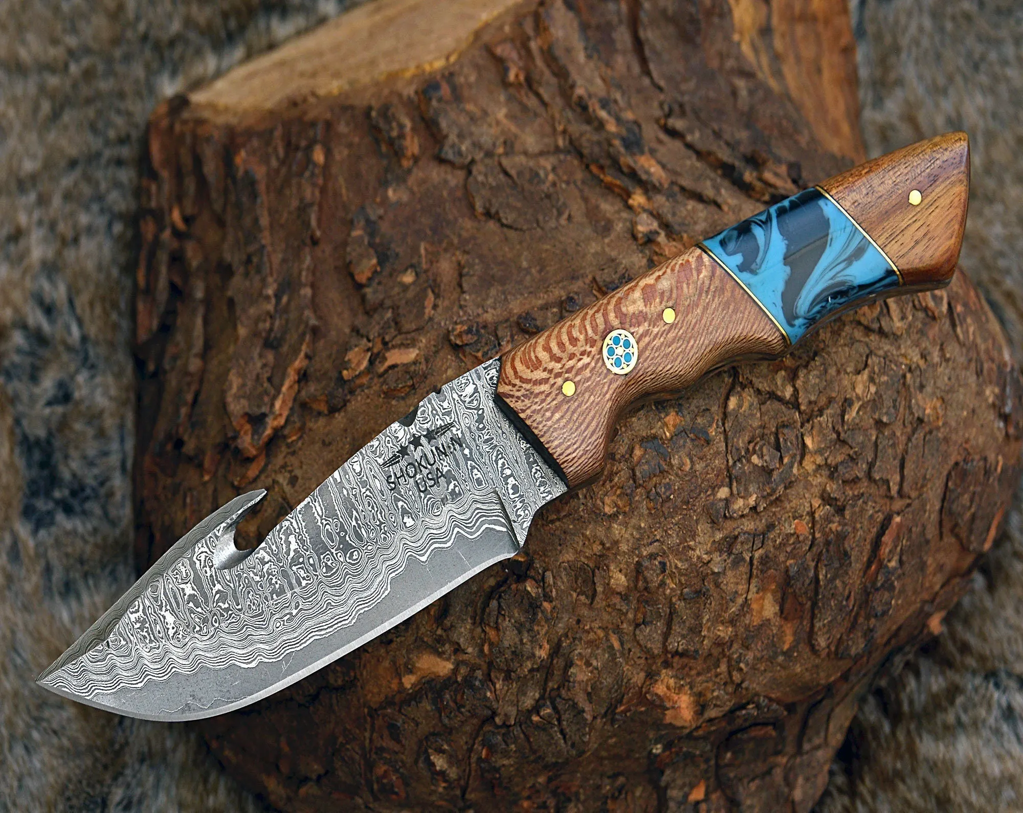 Shokunin USA Python Damascus Steel Gut Hook Knife