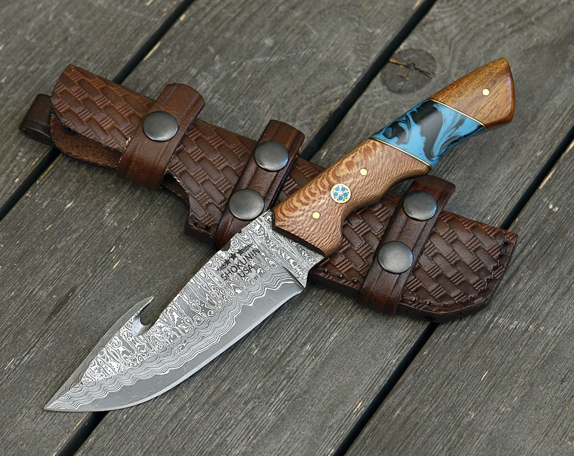 Shokunin USA Python Damascus Steel Gut Hook Knife