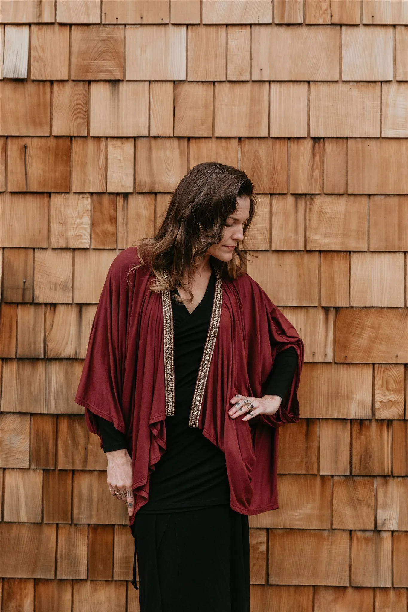 Short Cocoon Coat - Burgundy