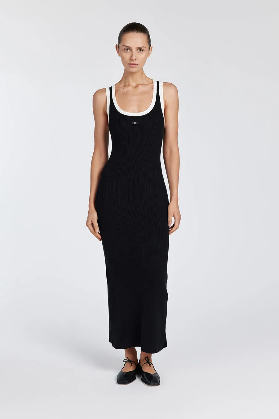 SIGNATURE BLACK CONTRAST MIDI DRESS