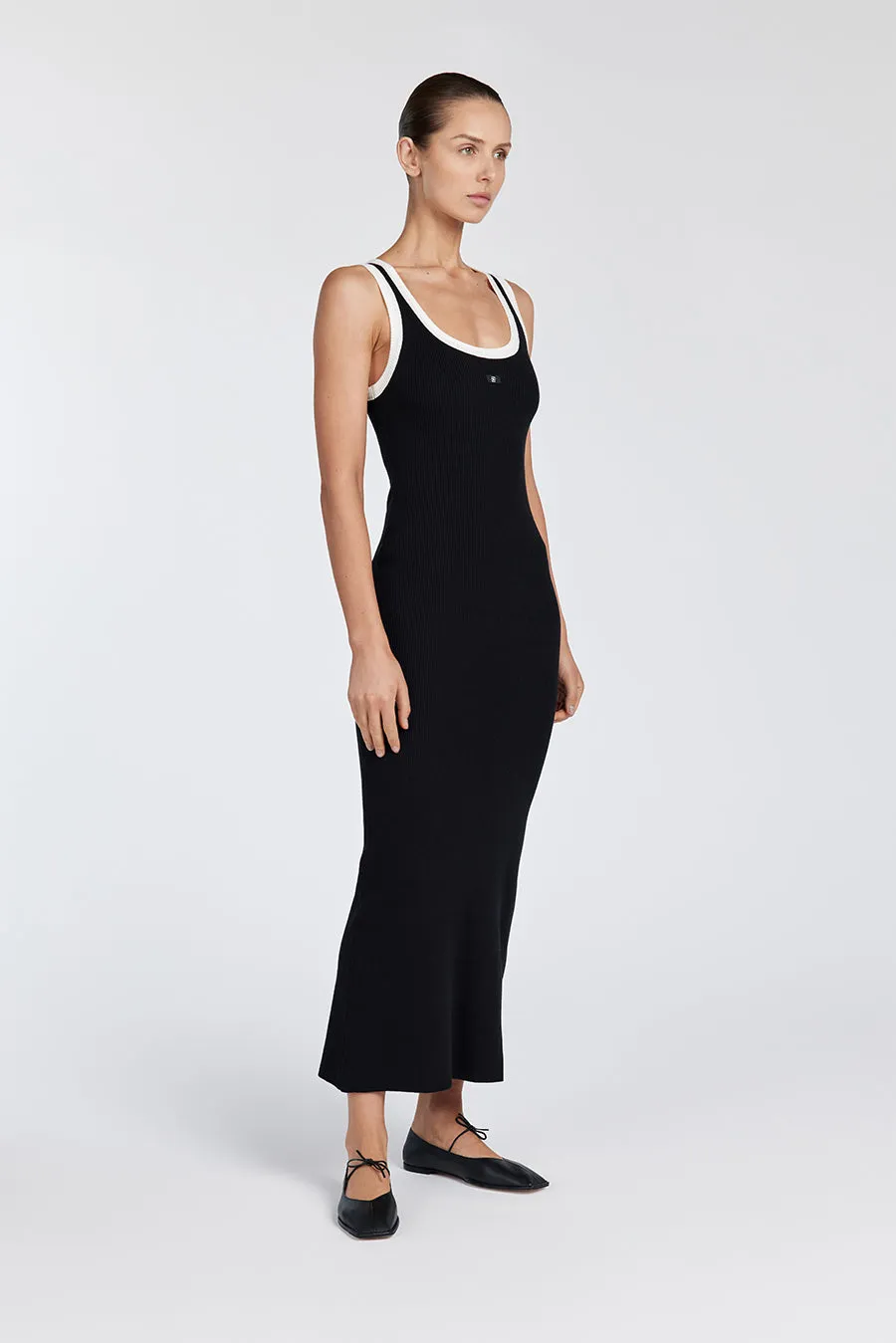 SIGNATURE BLACK CONTRAST MIDI DRESS